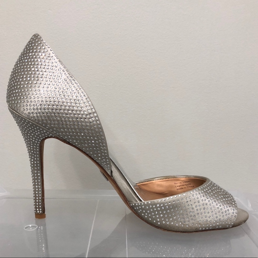 Badgley Mischka silver rhinestone shoes